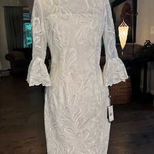 Adrianna Papell White Sheath Dress with Bell Sleeves
